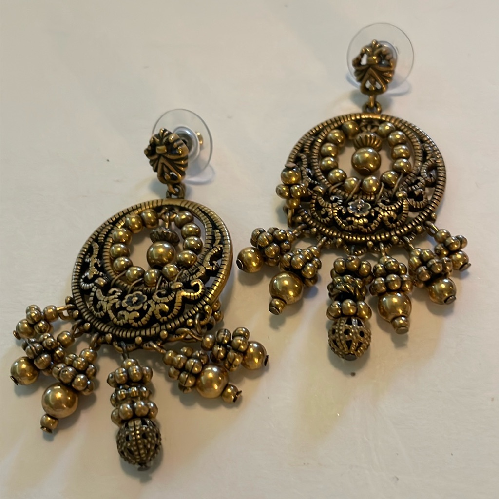 Vintage Gold Tone Pierced Ball Beads Dangle Boho Ethnic Earrings 20$